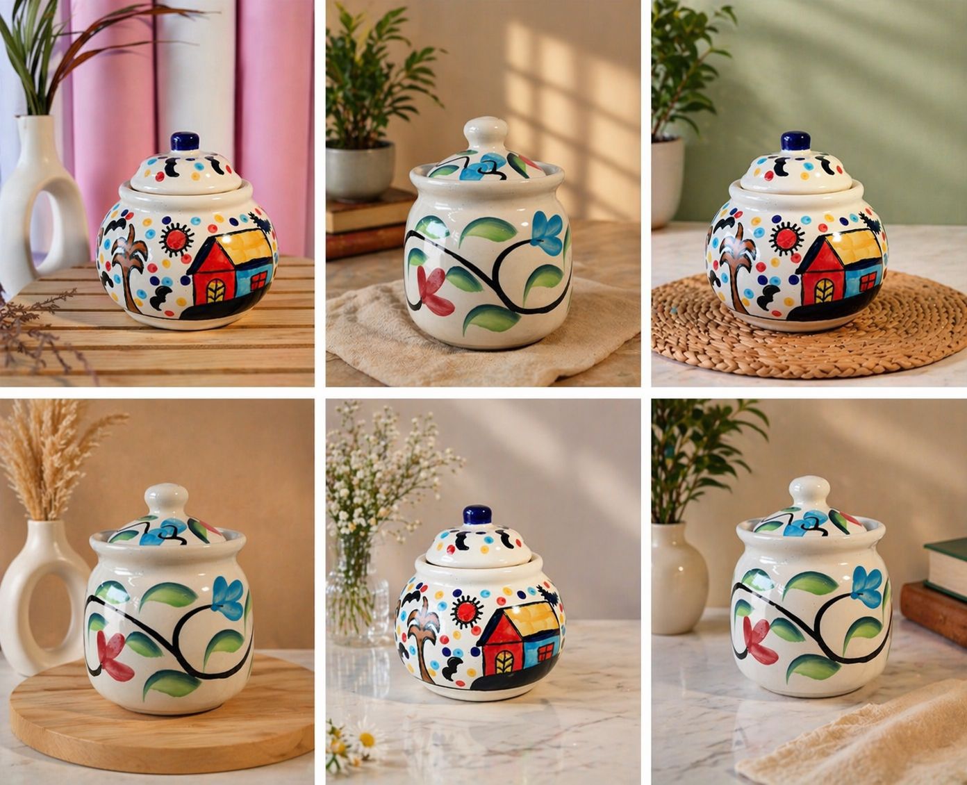 Village Hand-Painted Ceramic Jar