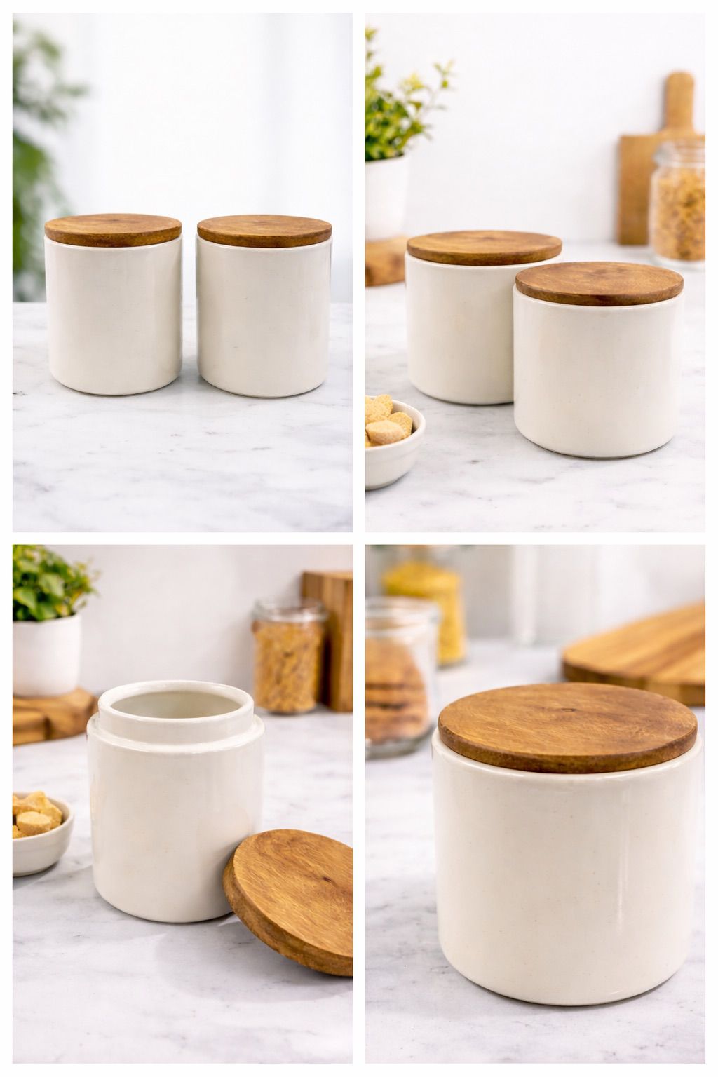 Plain White Ceramic Jar with Wood Lid