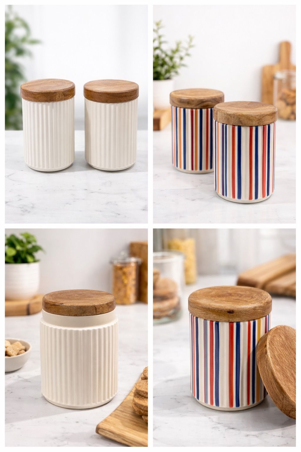 Ribbed and Striped Ceramic Jar