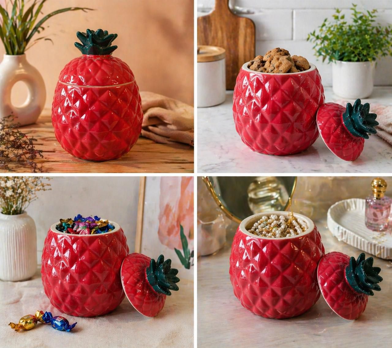Red Pineapple Ceramic Jar