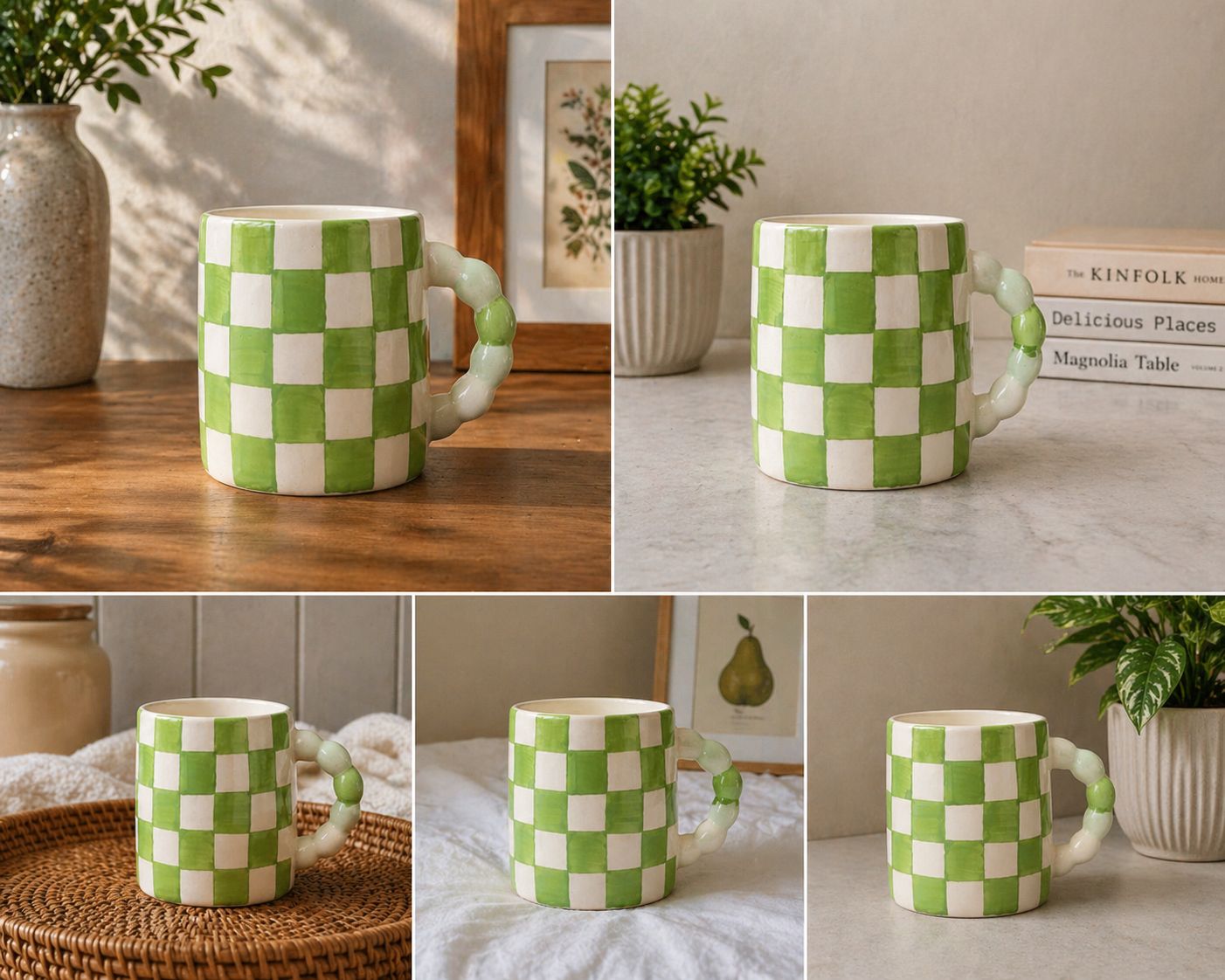 Green Checker Ceramic Mug