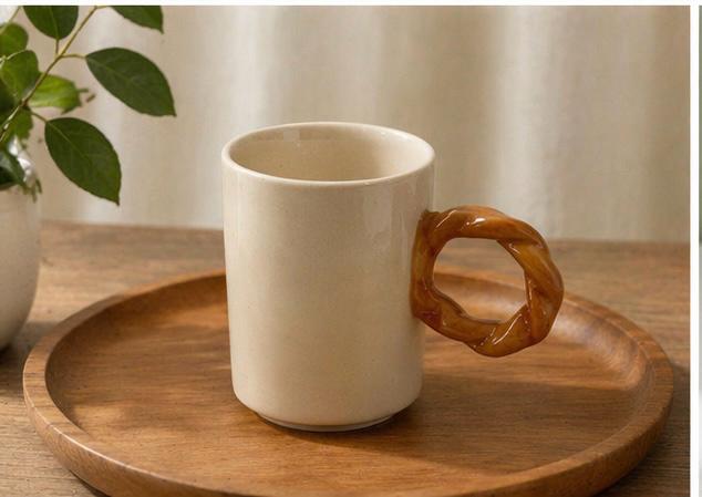 Pretzel Handle Ceramic Mug