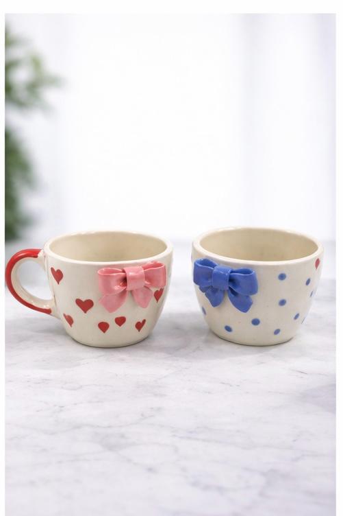 Bow Mug Set Pink and Blue