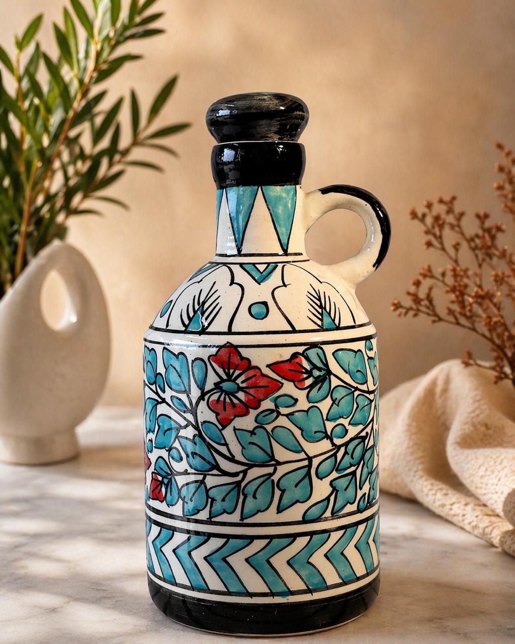 Teal Multicolor Ceramic Surahi
