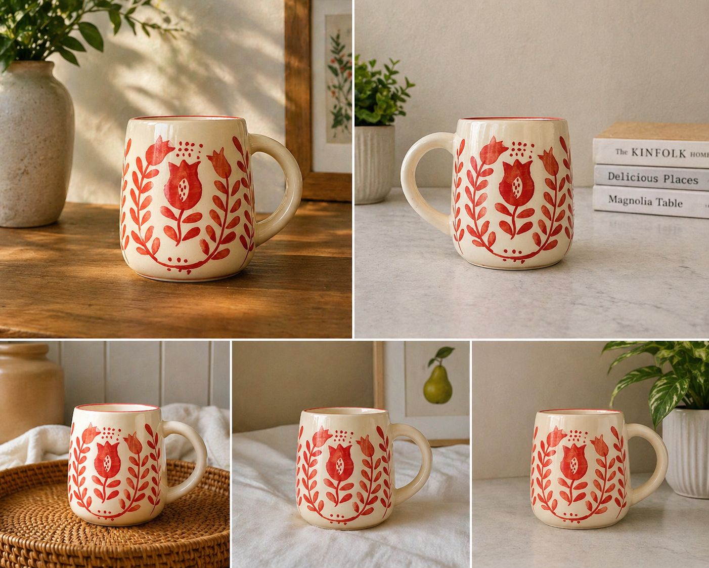 Green and White Floral Ceramic Surahi