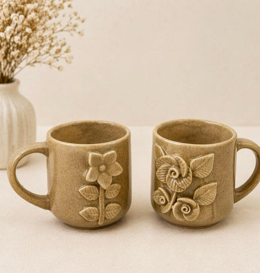 Floral Embossed Mug Pair