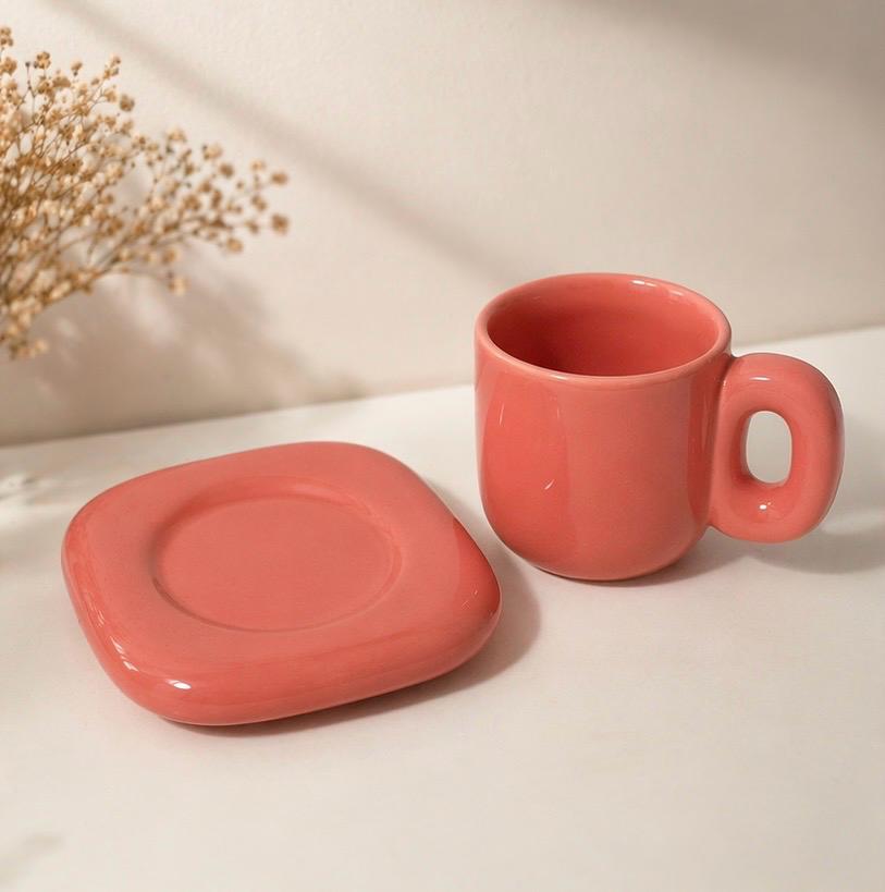 Pink Heart Mug and Saucer Set
