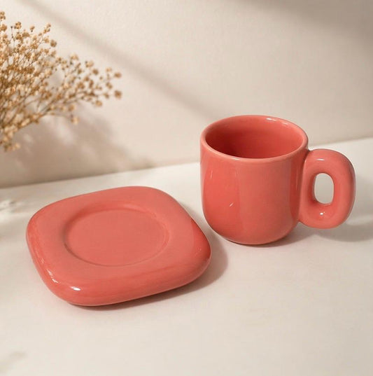 Pink Heart Mug and Saucer Set