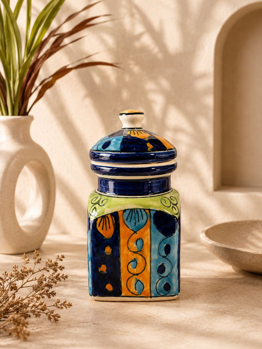 Navy and Orange Floral Ceramic Surahi
