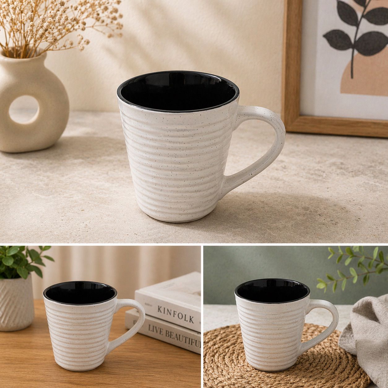 Black Interior Ribbed Ceramic Mug
