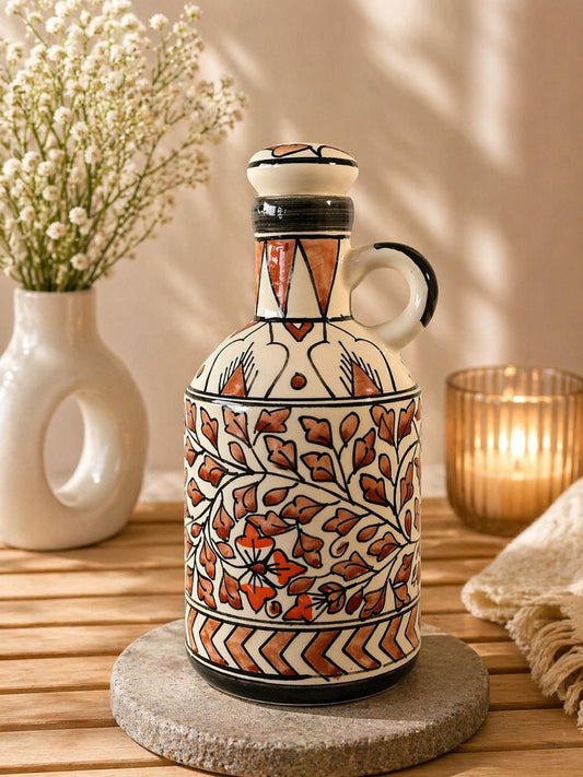 Rust and Orange Floral Ceramic Surahi
