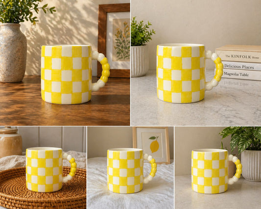 Yellow Checker Ceramic Mug